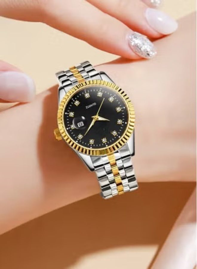 Generic valueable 1 Women's Rolex-style stainless steel wristwatch, high quality, water resistant, silver and gold bracelet with a black dial - Image 2